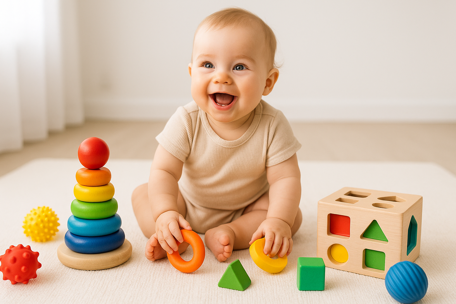 baby playing with montessori toys